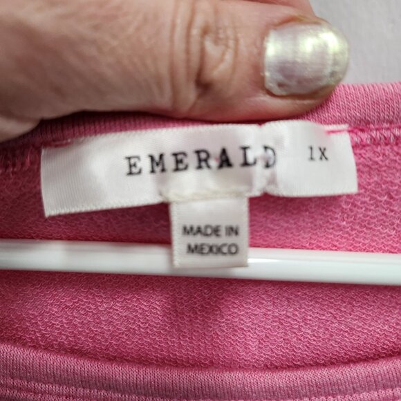 Emerald Womens BOHO Top Size 1X Pink Striped Flutter Sleeve Soft Knit Pullover - Picture 5 of 8